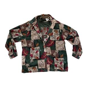 VTG Leaf pattern button down polo‎ & sweater 2 piece set autumn fall M